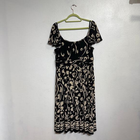 Jones New York Cream Floral Flutter Sleeve Midi Dress Sz 14 - Picture 8 of 10